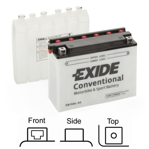 EXIDE suchá, přednabitá 12V 16Ah 175A 205x70x162