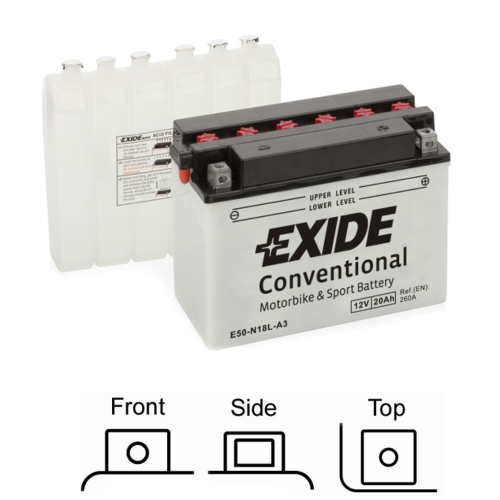 EXIDE suchá, přednabitá 12V 20Ah 260A 205x90x165