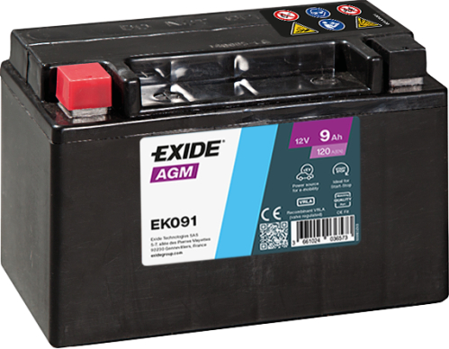 EXIDE přidavná pro Start-Stop AGM 12V 9Ah 120A 150x90x105 M12 LEVÁ